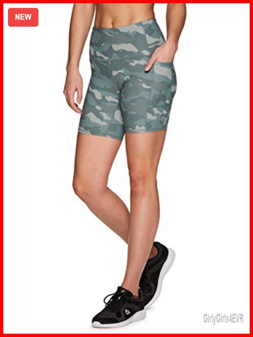 Camo Bike Shorts 7 Inch High Waist Squat Proof Side Pockets Women's Active - Picture 4 of 5